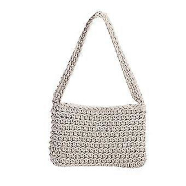 Vävd axelväska i bomull för kvinnor Kvällsväska Armhåleväskor Axelväskor Liten tygväska Sommar Enkla handväskor Beige Beige