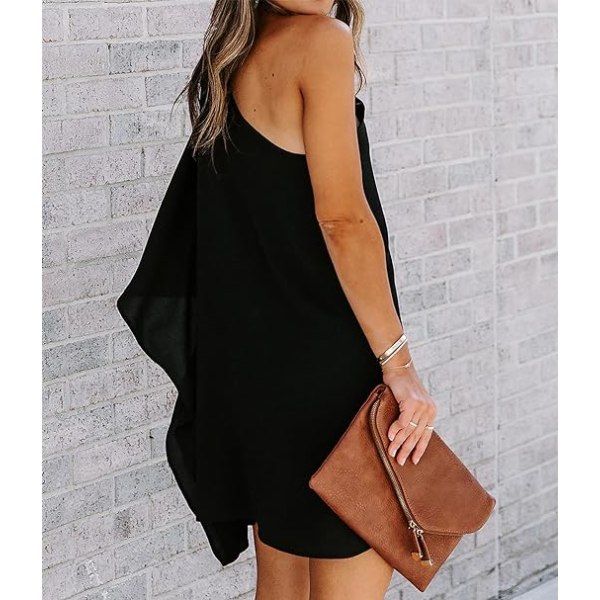 Kvinners Sexy One Shoulder Casual Solid Color Club Party Mini Shor