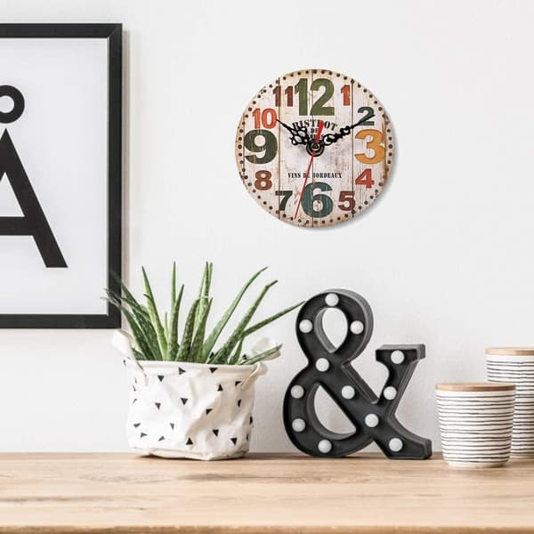 Rund Väggklocka i Trä Digital Retrostil Pendel Kök Deco
