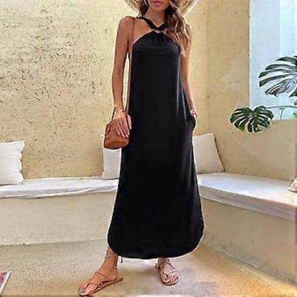 Off Shoulder Klänning Ärmlös Mjukt Ventilerande Polyester med Fickor Damkläder