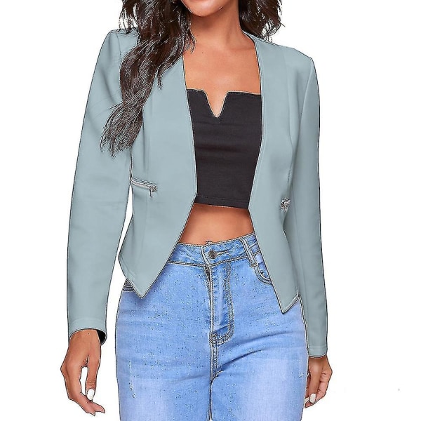 Dam Långärmad Mini Blazer kostymjacka Casual Office Cardigan Bolero Shrug.4XL.Ljusblå