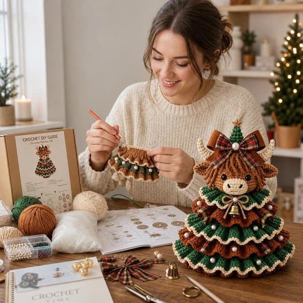 DIY-sæt: Hæklede dyre-juletræspynt, Håndlavet hæklet juletræspynt—Ræv Fox