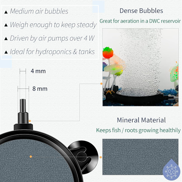10CM ilmakivilevykupladiffuusori imukupeilla pumppuun Aq