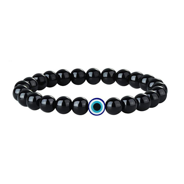 Devil's Eye Armbånd, Perlearmbånd - 6MM Sort Lys