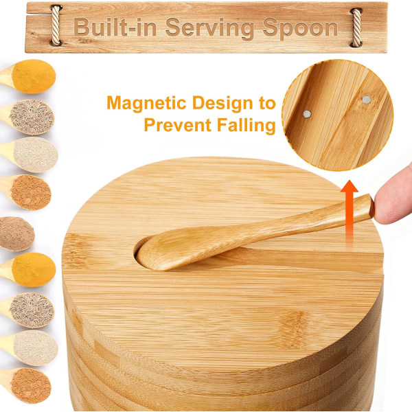 Mauste- ja mausteseoslusikka suolalaatikko pyörivällä magneettikannella Rou