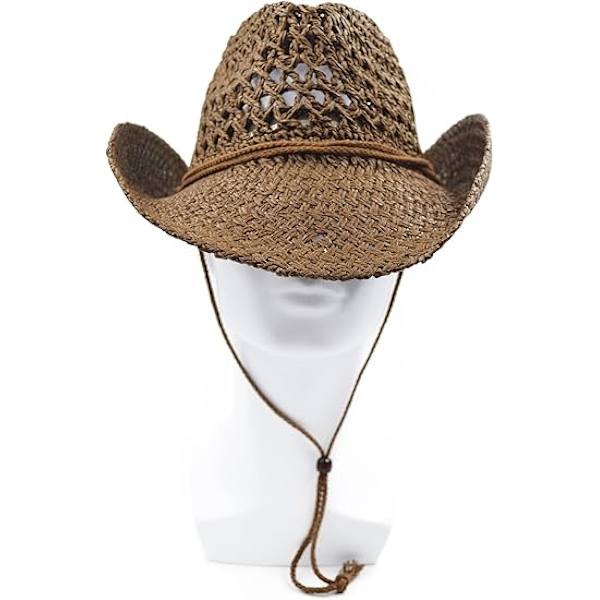 Vuxen Solhatt i Halm, Western Cowboyhatt, Kaffe