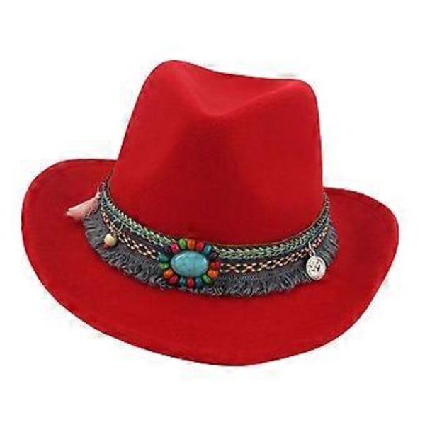 Casual Unisex Vuxen Cowboyhatt Fedoras Kepsar Solhatt Jazz Hatt Kostym för Stranden (Röd)