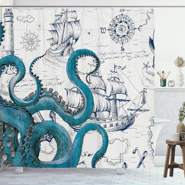180x180cm Cool Octopus Duschdraperi Anime Nautical Duschgardin