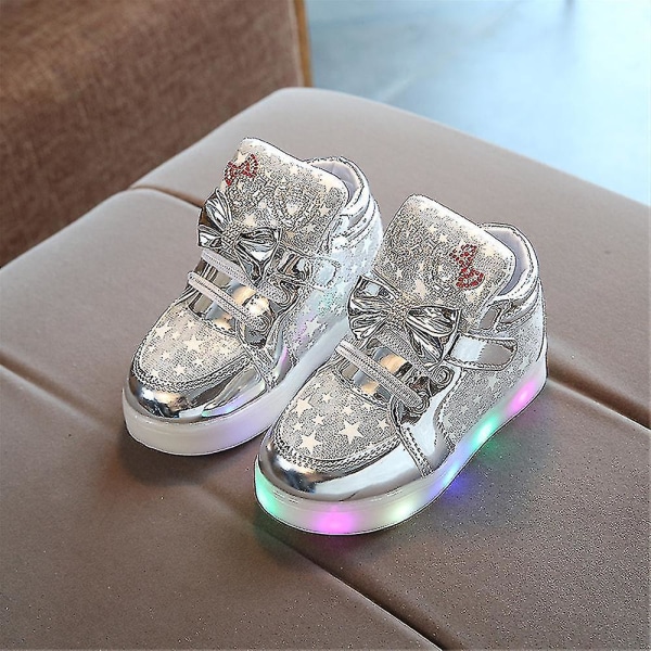 Lysande skor Blinkande andningsbara sneakers Luminous casual skor för barn.25.Silver