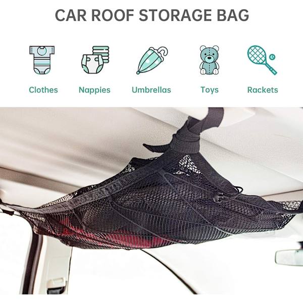 Bil Taglast Net Lomme, 34\"x23\" Justerbar Dobbelt Lag Mesh SUV Tag Organizer Lang Tur Opbevaringstaske, Telt Sætte Dyne Børns Legetøj Håndklæde Diverse Interiør Tilbehør