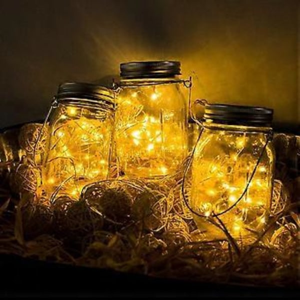 3 kpl aurinkolamppuja puutarhaan - 30 LED säänkestävä aurinko-säilytyspurkkivalaisin ulkokäyttöön, valoketju lasissa, puutarhakoriste aurinkovalot jouluun, ulkokäyttöön