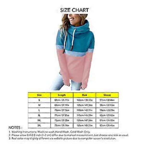 Dame Hættetrøjer Ensfarvet Farveblok Turtleneck Hættetrøje Dame Casual Hættetrøje til Efterår Vinter Søblå og Pink L