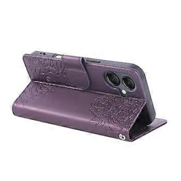 För Samsung Galaxy A06 4G Fodral Ros Blomma PU Läder Plånbok Telefonfodral med 3 Kortplatser Dark Purple