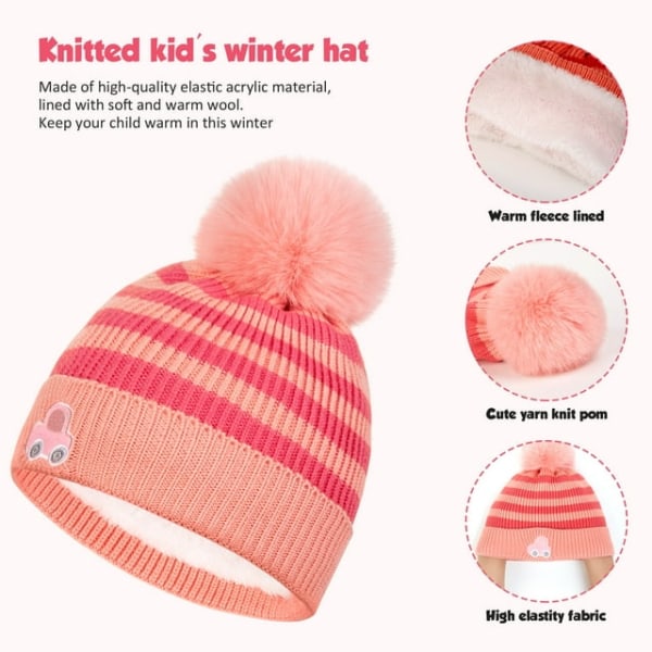 3 pieces of pink girl car hat and glove scarf set, children's win