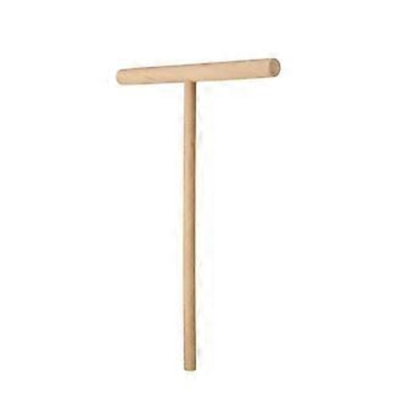 1 stk. T-formet pandekagedej spreder af træ, rullepind, køkkenredskab, beige