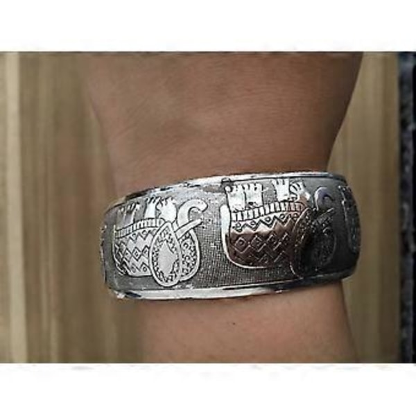 1 stk. hvitt gullbelagt Thai Fem Elefant Mansjett åpent armbånd