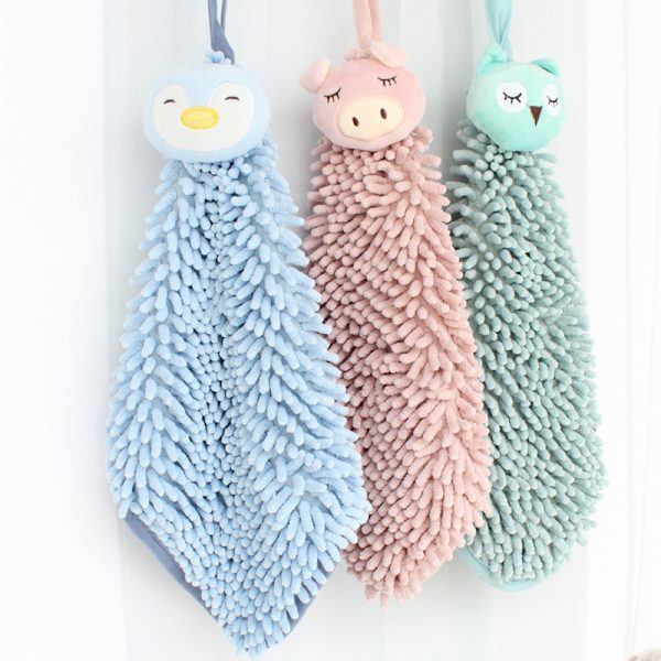 2-pack söta chenille mjuka hängande handdukar roliga uggla pingvin A