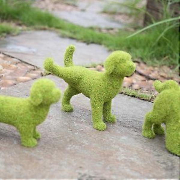 Grön Luddig Hundstaty i Konstgjord Moss för Utomhusbruk, Söta Valpfigurer, Skulpturer, Hemträdgård, Gräsmatta, Gårdskonstdekoration