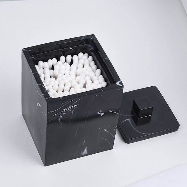 Firkant Qtips Holder Badeværelse Opbevaringsarrangør Med Låg, Sort