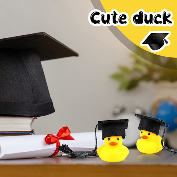 Eksamenssesong Liten Gul And Leketøy Bilpynt, Doktorhatt Eksamenssesong Gave, Søt Mote Stil, Svart, 12 stk Black 12pcs