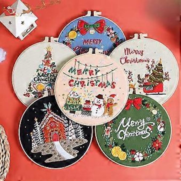 Jul Broderikit Handbroderi Hantverksset inklusive Trådar Båge Nålpoint Korsstygn Kit för Vuxna Julklapp() Christmas Wreath B