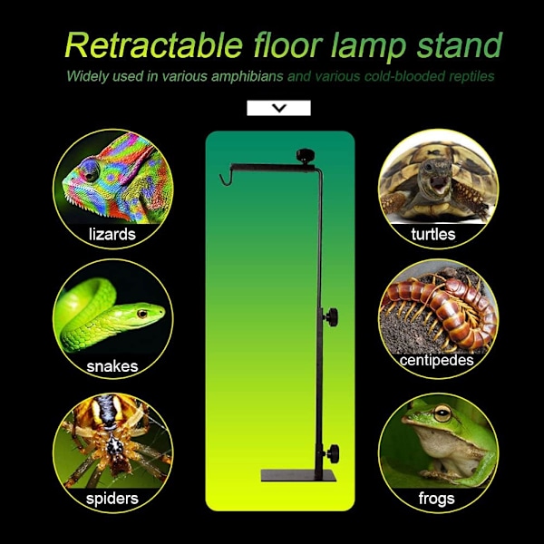 Reptil Lampe Stativ med Justerbar Base - Metal Gulvlampe Stativ