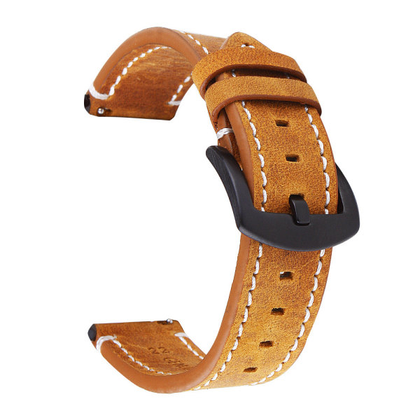 Gul brun äkta läder klockarmband 20mm snabbkoppling rep