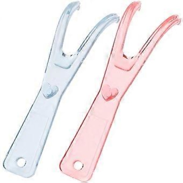 2 st Tandtrådshållare Tandtråd Med Inbyggd Spole Platt Tråd Tandtråd Ersättningsställ (Rosa + Blå)