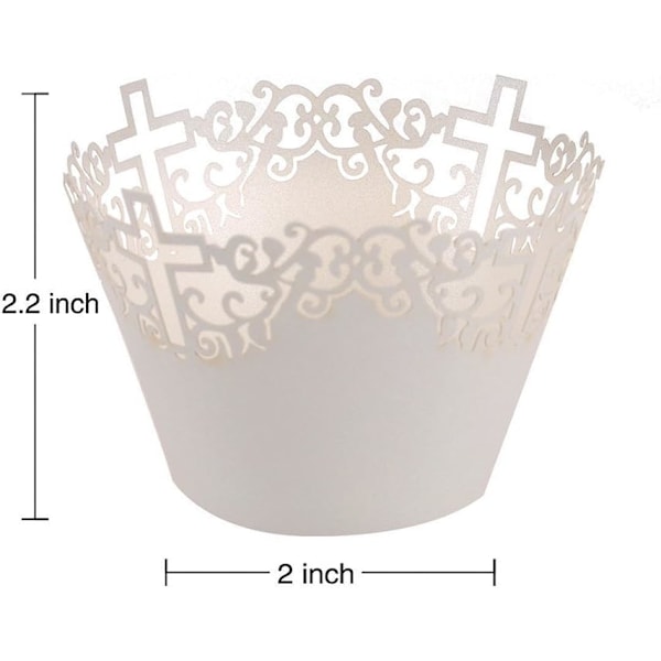 50 x Cupcake-innpakninger - Hvite kryssdesign papirinnpakninger