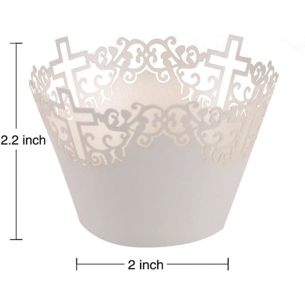 50 x Cupcake-Wrappers - Hvide Kors Design Papir Kuverter
