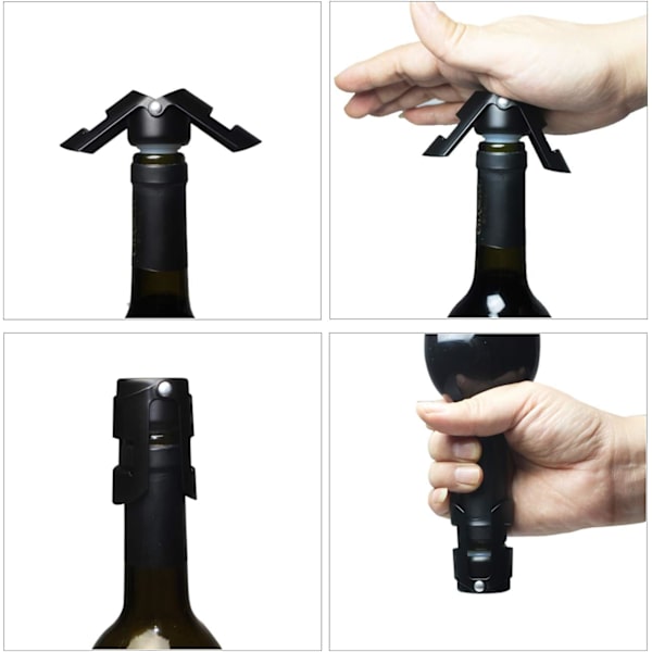 3 stk. Champagnepropper i rustfrit stål, sorte forseglingspropper til C