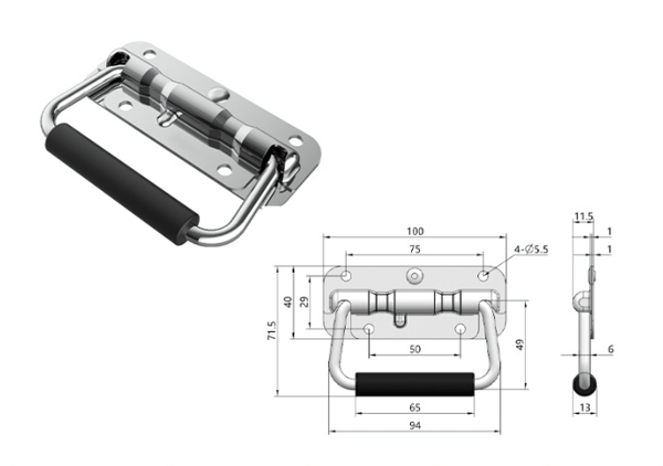 2 stk. Foldbare Kassehåndtak i Rustfritt Stål 110 X 41mm, Sølv
