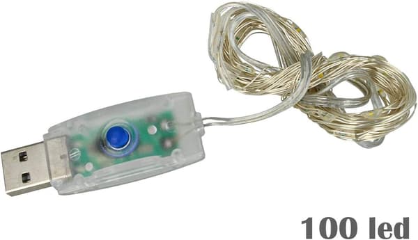 (Multicolor RGB, 100 Led 10 Meter), LED Lyskæde med USB 5V Kobber