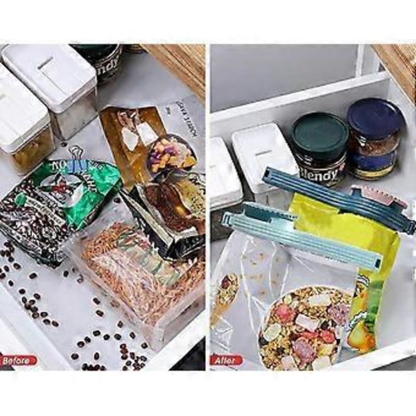 4-delt sett med matoppbevaringsklemmer, plastforseglingsklemmer i rustikk stil for melkepulver- og frokostblandingspakker