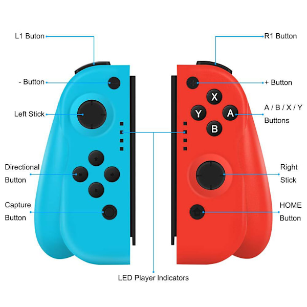 Trådløs L/R Joypad Controller kompatibel med Nintendo Switch/S