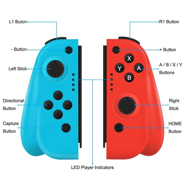Trådløs L/R Joypad-kontroller kompatibel med Nintendo Switch/S