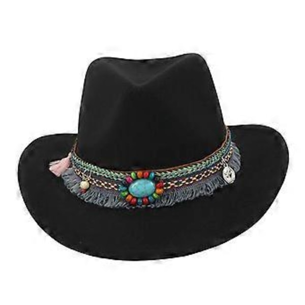 Casual Unisex Vuxen Cowboyhatt Fedoras Kepsar Solhatt Jazz Hatt Kostym för Stranden (Svart)