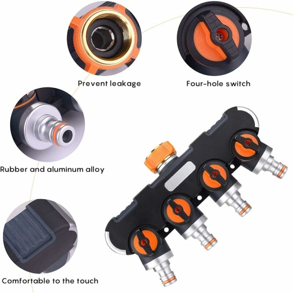 4-tie Splitter, Ulkoilma-käyttöinen Letkuliitin Säädettävä Lukittava