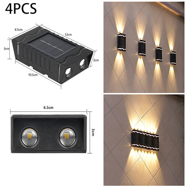4 st varmvit LED-lampor solvägglampa utomhus IP65 Wate