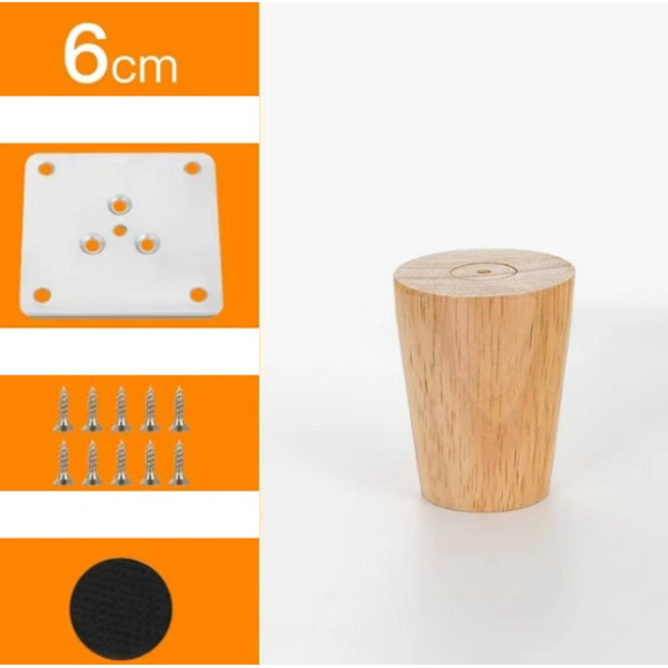 4x Møbelben 6cm Massivt Træ med Monteringsplade og Skruer f