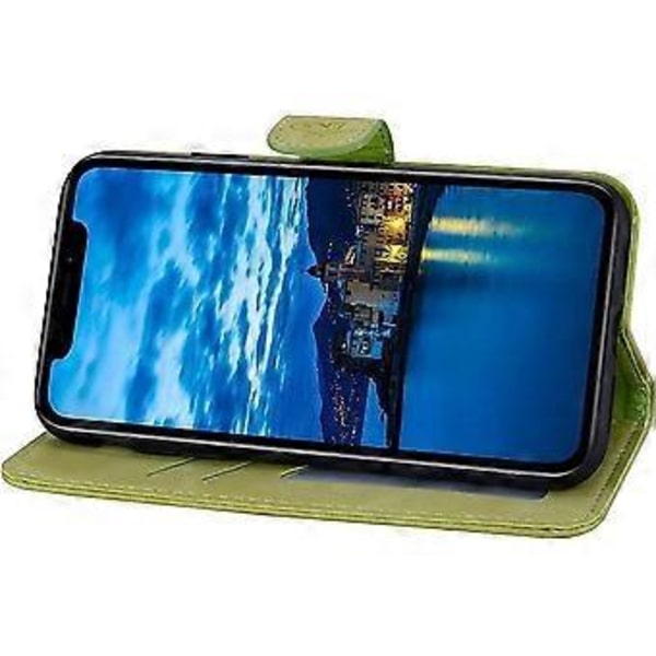iPhone 11 Mobilskal, Härligt Elefant Älskar Hjärta Tecknat Mönster med Kortplats, Vikbart Ställ, Magnetiskt Flipskydd, Kompatibelt för iPhone 11-Grön