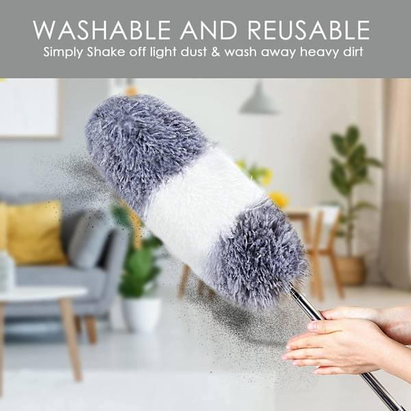 Harmaa - Retractable Duster, 252cm Collapsible ja pestävä mikrof