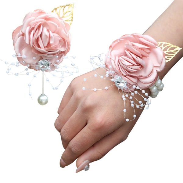 Brud Corsage Kunstig Bryllup Blomst Blonder Blader Dekorasjon