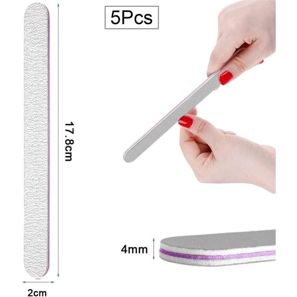 (Grå) 5-pakke profesjonelle neglefiler, tosidige neglefiler,