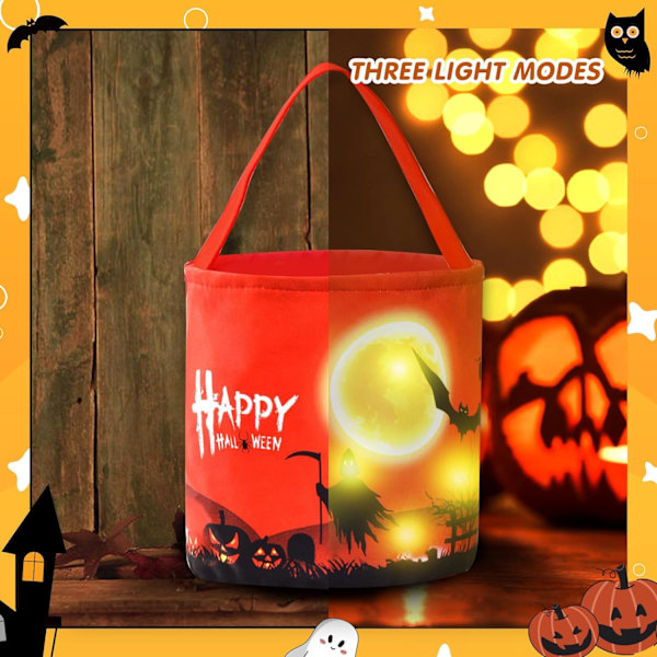 1PC Halloween-karkkipussi, LED-valolla varustettu karkkipussi