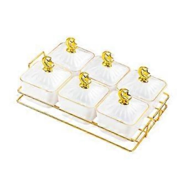 Torkad Frukt Snacks Serveringsfat Aptitretare Serveringsbricka Nordisk Nötbricka Uppdelad Serveringsplatta för Fest Aptitretare Krydda (6 Skålar Vit) 6 Bowl White