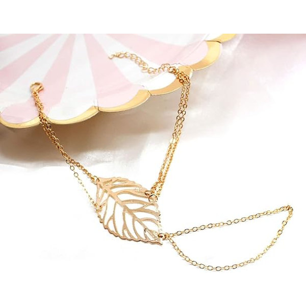 Slav Armband Guld Blad Finger Ring Armband Enkla Strand Hand