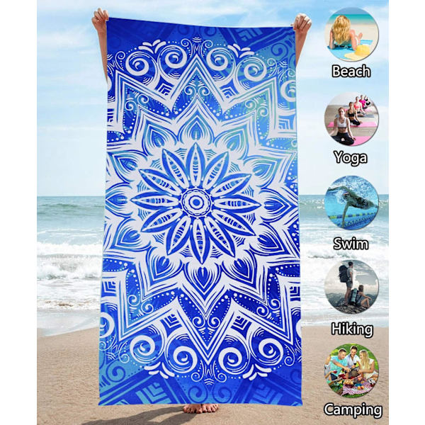 Strandhandduk 160x80cm, Blå Randig Mikrofiber Anti Sand Ma