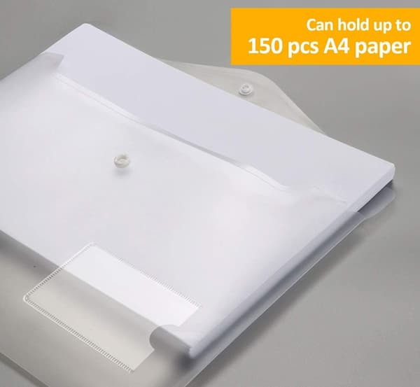 20-pakks A4 Plastmapper (Transparent) - Dokumentlommer - Trykknapp