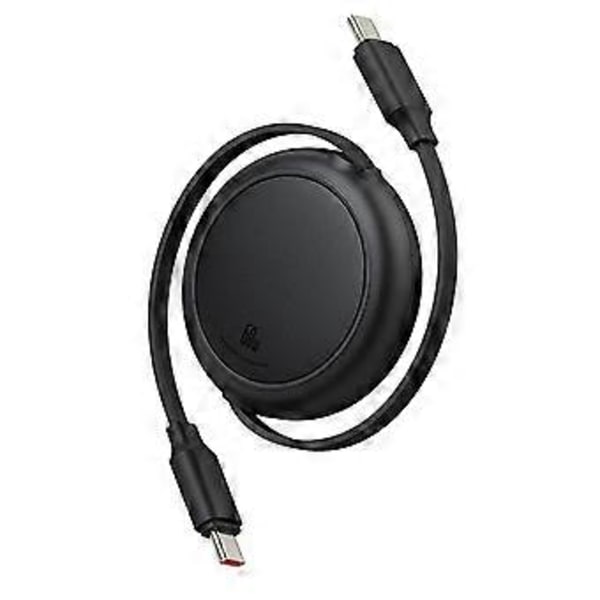 Uttrekkbar USB C-kabel, PD60W USB C til USB C DataSync Hurtigladekabel Type C Ladekabel for Telefoner Bærbare datamaskiner Svart Black
